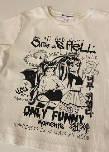 Beyaz Kız Tişörtü, Kısa Kollu, Baskılı - Görsel 3