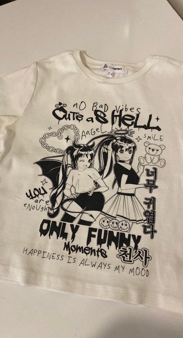 Beyaz Kız Tişörtü, Kısa Kollu, Baskılı - Görsel 3