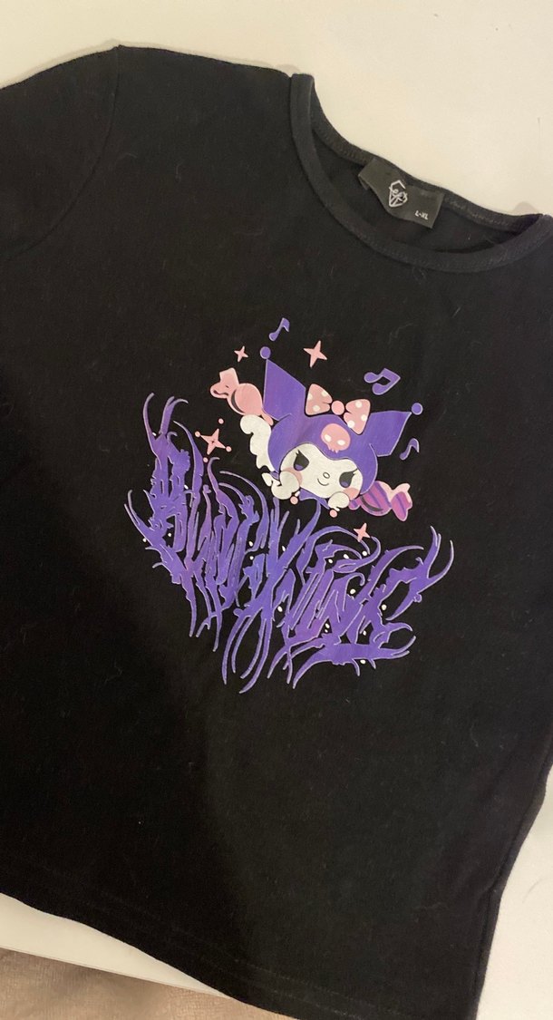 Mor Baskılı Kız Çocuk Goth Tişört - Görsel 2