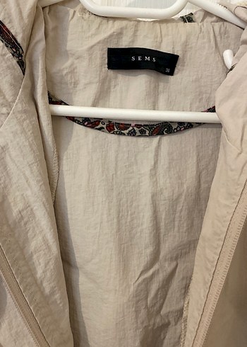 Düğmeli Bej Midi Keten Kadın Yağmurluk - Görsel 2