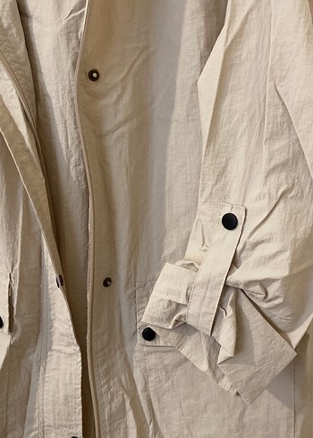 Düğmeli Bej Midi Keten Kadın Yağmurluk - Görsel 3
