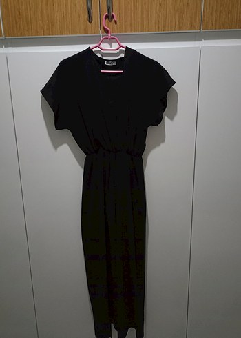 Siyah V Yakalı Uzun Kadın Tulum - Görsel 3