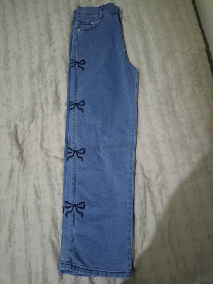 Nakışlı Fiyonk Detaylı Mavi pantolon - Görsel 2