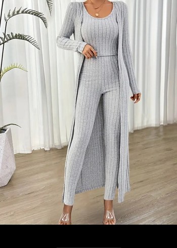 Gri Fitilli Triko Uzun Tulum - Görsel 3