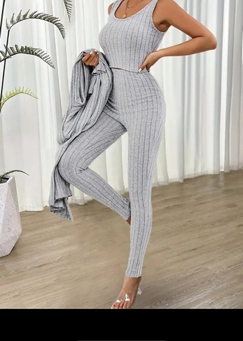 Gri Fitilli Triko Uzun Tulum - Görsel 2