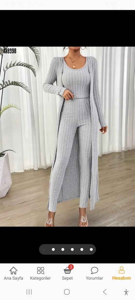 Gri Fitilli Triko Uzun Tulum - Görsel 3