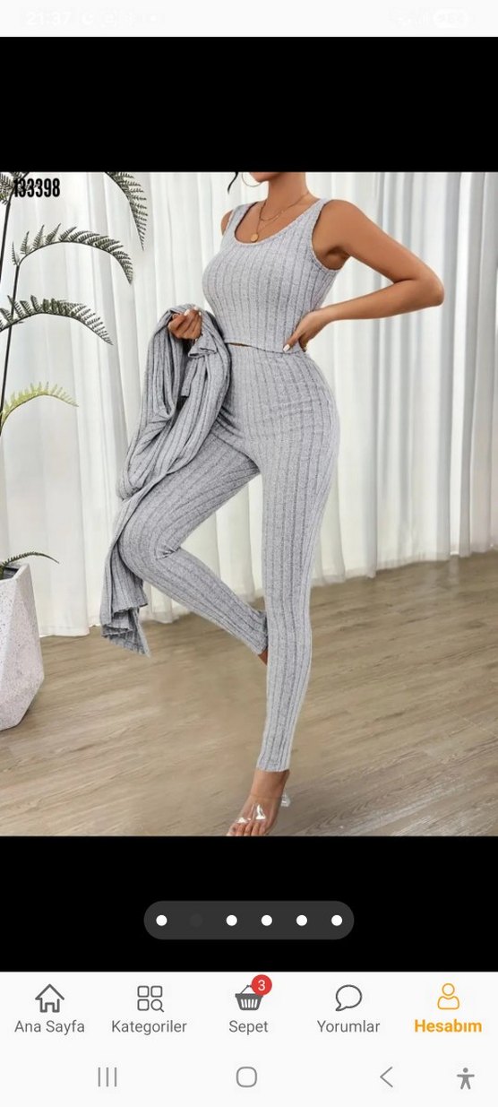 Gri Fitilli Triko Uzun Tulum - Görsel 2