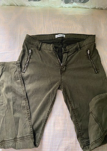 Zara Fermuarlı Koyu Haki Denim Kadın Pantolon - Görsel 5