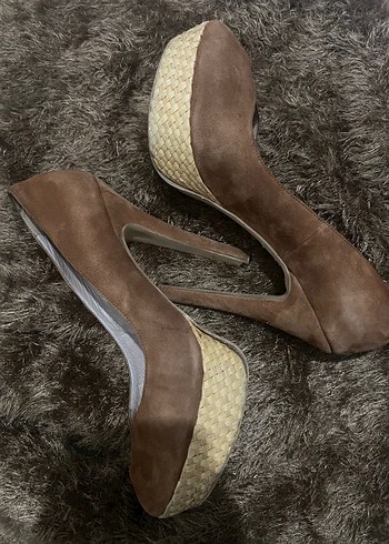 Kahverengi Süet Platform Topuklu Stiletto 13cm - Görsel 2