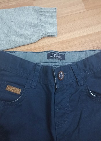 1 Yaş Beden gri Renk Gri Triko Kazak ve Lacivert Denim Pantolon Seti
