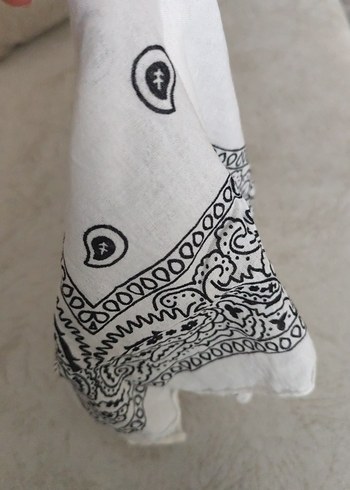 Gri Desenli Keten Kadın Fular ve Bandana - Görsel 2