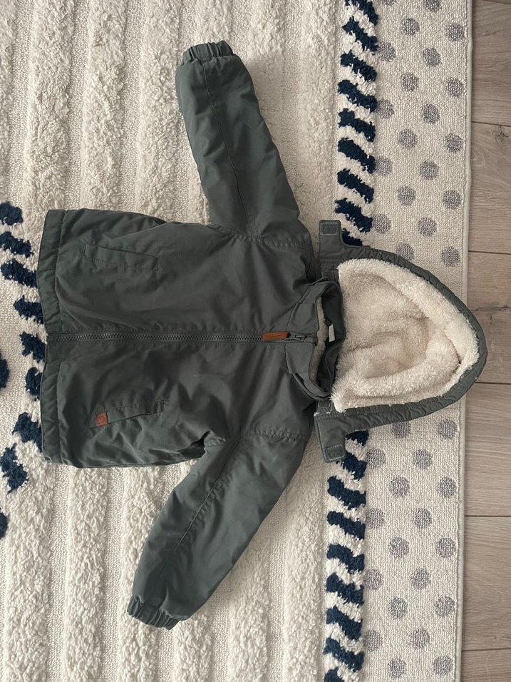 Haki yeşil Erkek bebek  Kürklü Sıcak Mont HM - Görsel 2