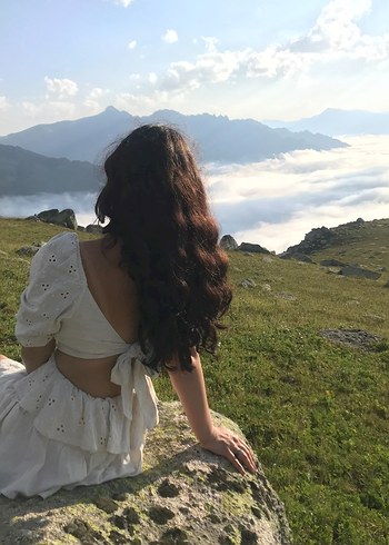 V Yaka Mini Bohem kırık Beyaz elbise - Görsel 4