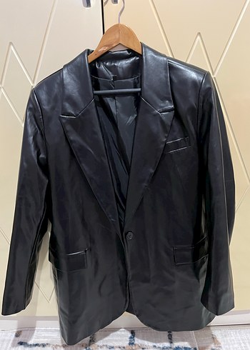 Siyah Deri Midi Ceket - Görsel 2