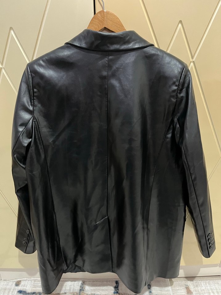 Siyah Deri Midi Ceket - Görsel 3