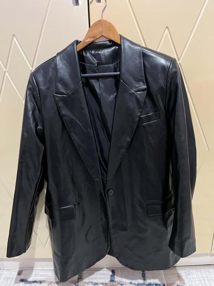 Siyah Deri Midi Ceket - Görsel 2
