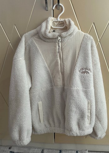 Beyaz Peluş Kadın Ceket Yüksek Yakalı - Görsel 3