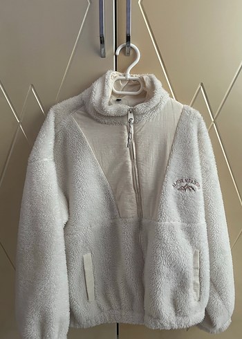 Beyaz Peluş Kadın Ceket Yüksek Yakalı - Görsel 4