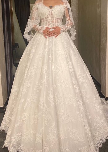 Fransız dantel prenses gelinlik - Görsel 3