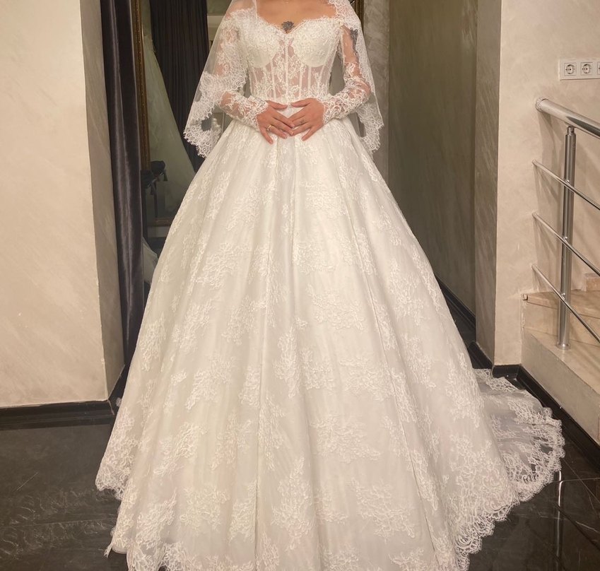 Fransız dantel prenses gelinlik - Görsel 3