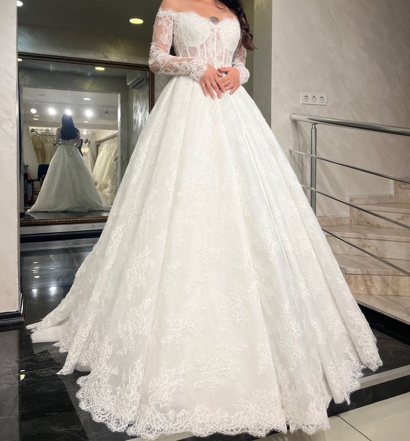 Fransız dantel prenses gelinlik - Görsel 5