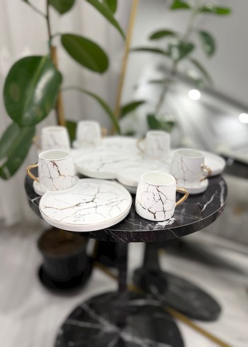 Beyaz Altın Desenli Kahve Fincan Takımı - Görsel 5