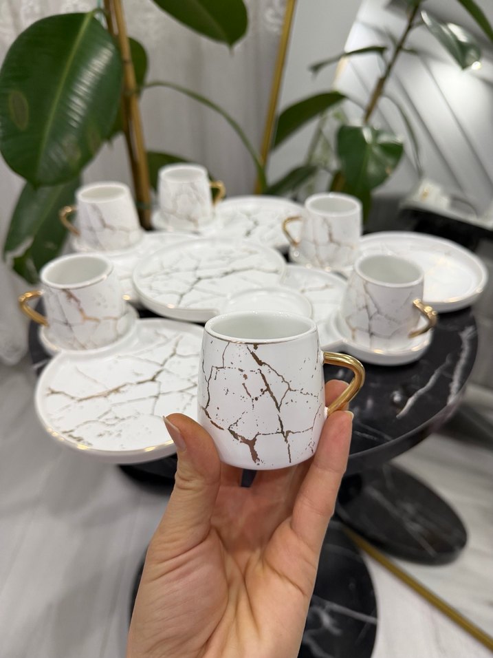 Beyaz Altın Desenli Kahve Fincan Takımı - Görsel 3