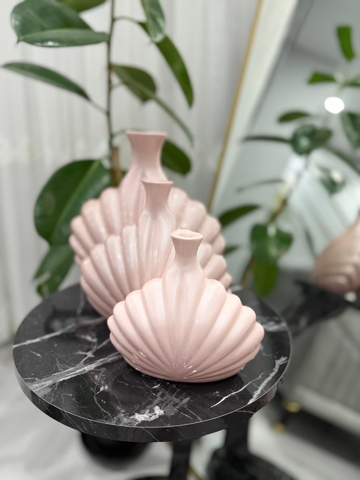 Pastel Pembe Deniz Kabuğu Vazo Seti - Görsel 3