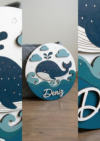 Mavi Balina Ahşap Duvar Süsü - Deniz - Görsel 2