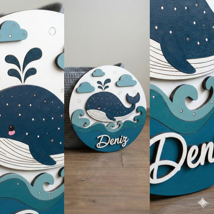 Mavi Balina Ahşap Duvar Süsü - Deniz - Görsel 2