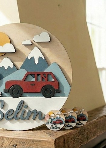 Kişiye Özel Kırmızı Ahşap Araba Figürlü Dekor - Görsel 2