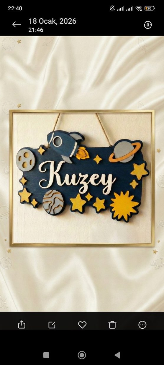 Uzay Temalı Ahşap Kapı Süsü - Mavi - Görsel 2