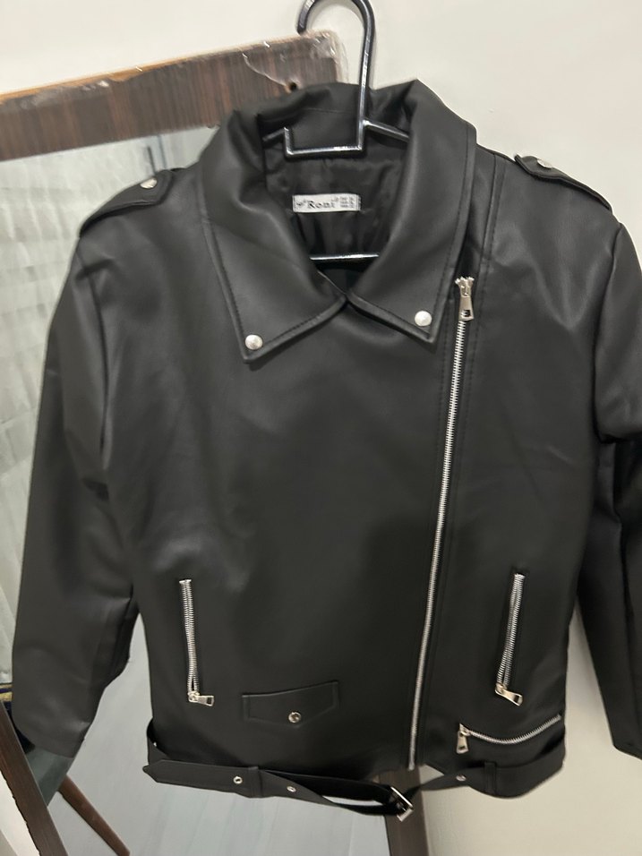 Kemerli Siyah Deri Biker Ceket - Görsel 3