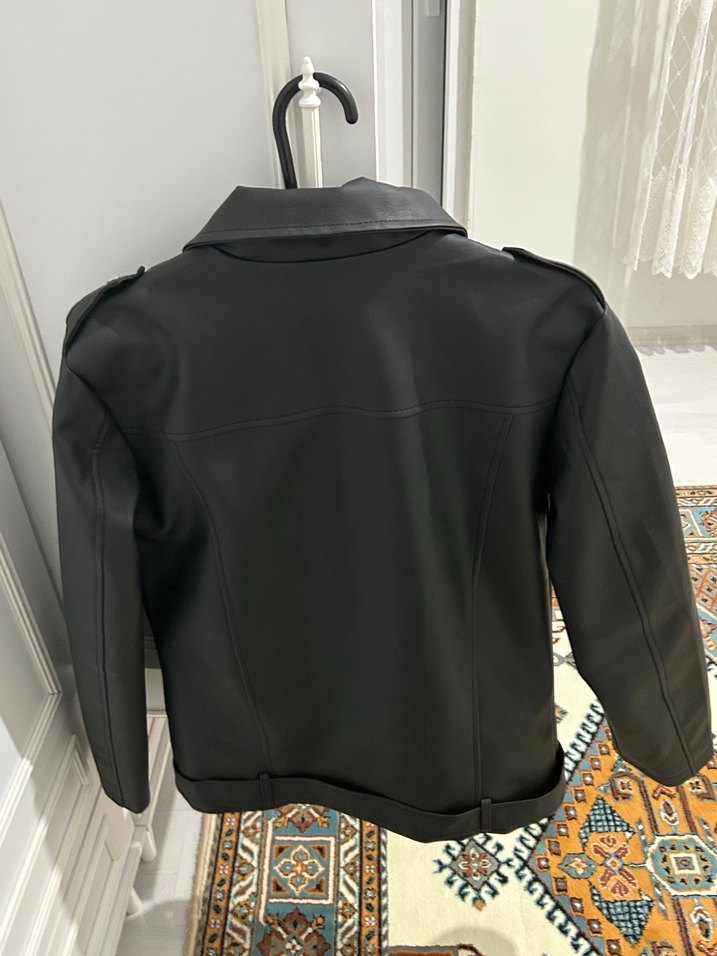 Siyah Deri Kadın Biker Ceket - Görsel 2