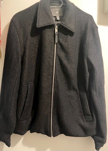 H&M Ceket Gri Erkek Yünlü Fermuarlı Ceket - Görsel 2