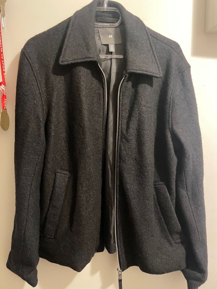 H&M Ceket Gri Erkek Yünlü Fermuarlı Ceket - Görsel 5