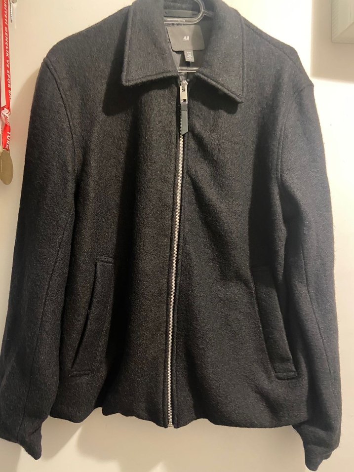 H&M Ceket Gri Erkek Yünlü Fermuarlı Ceket - Görsel 2