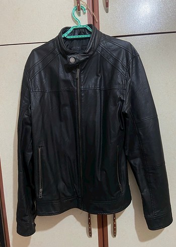 Siyah Deri Biker Ceket, Fermuarlı, Regular Fit - Görsel 2