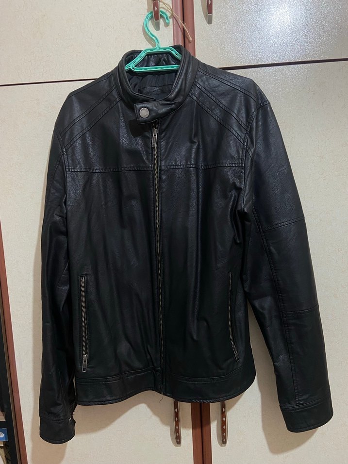 Siyah Deri Biker Ceket, Fermuarlı, Regular Fit - Görsel 2