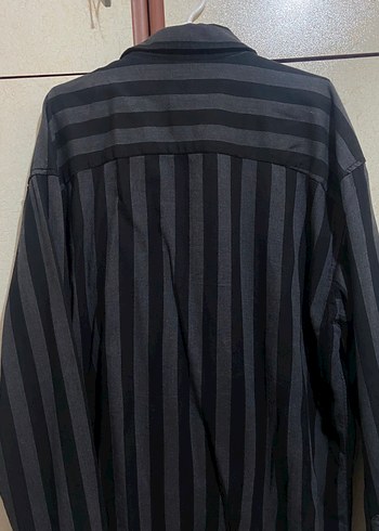 MAVİ Düğmeli Siyah Çizgili Keten Erkek Gömlek - Görsel 3