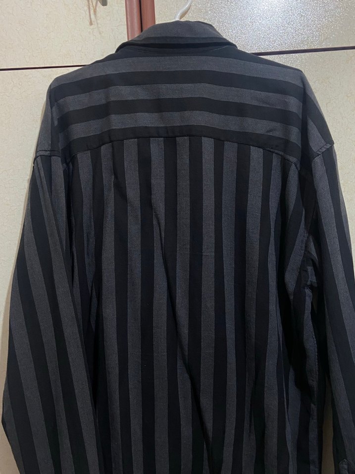 MAVİ Düğmeli Siyah Çizgili Keten Erkek Gömlek - Görsel 3