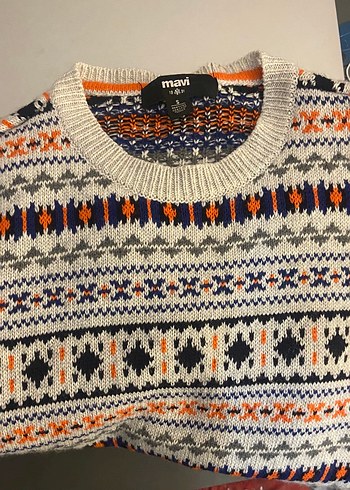 Mavi Erkek Çok Renkli Desenli Triko Kazak - Görsel 4