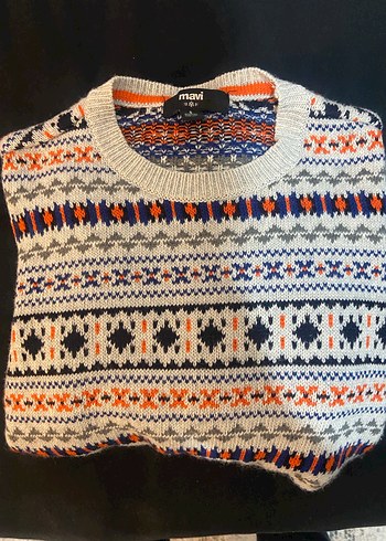 Mavi Erkek Çok Renkli Desenli Triko Kazak - Görsel 3