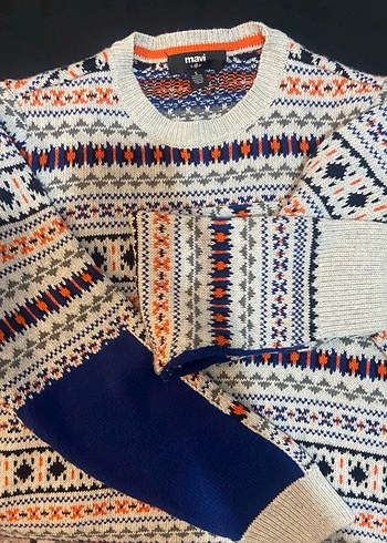 Mavi Erkek Çok Renkli Desenli Triko Kazak - Görsel 2