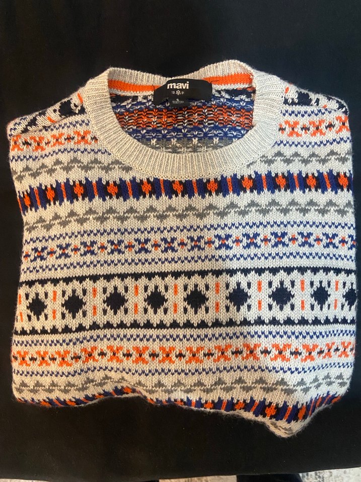 Mavi Erkek Çok Renkli Desenli Triko Kazak - Görsel 3