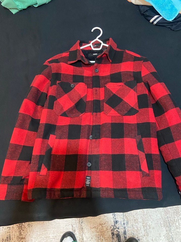 Kırmızı Siyah Ekose Rahat Kesim Erkek içi kürk ceket - Görsel 4