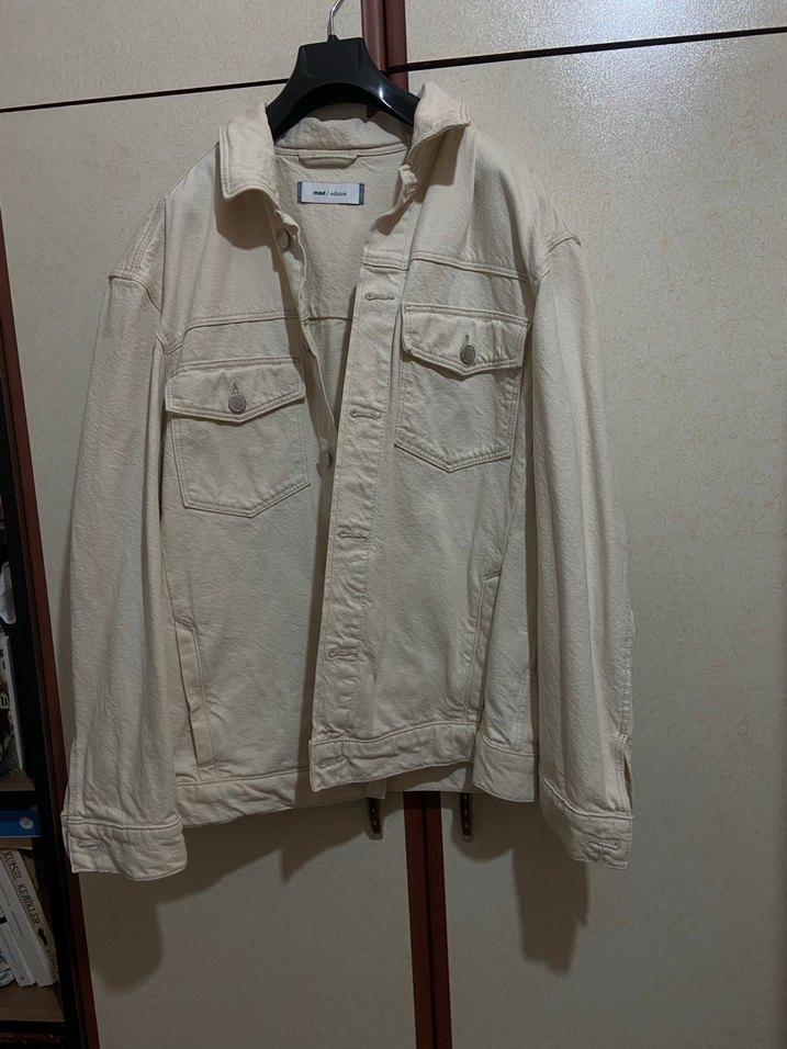 Düğmeli bej erkek Denim Ceket - Görsel 2