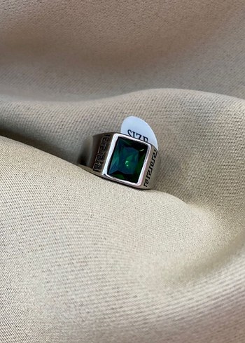 Modern Tasarımlı Çelik Zümrüt taşlı Erkek Yüzük - Görsel 6