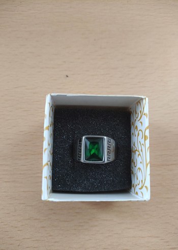 Modern Tasarımlı Çelik Zümrüt taşlı Erkek Yüzük - Görsel 2