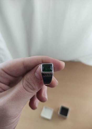 Modern Tasarımlı Çelik Zümrüt taşlı Erkek Yüzük - Görsel 5